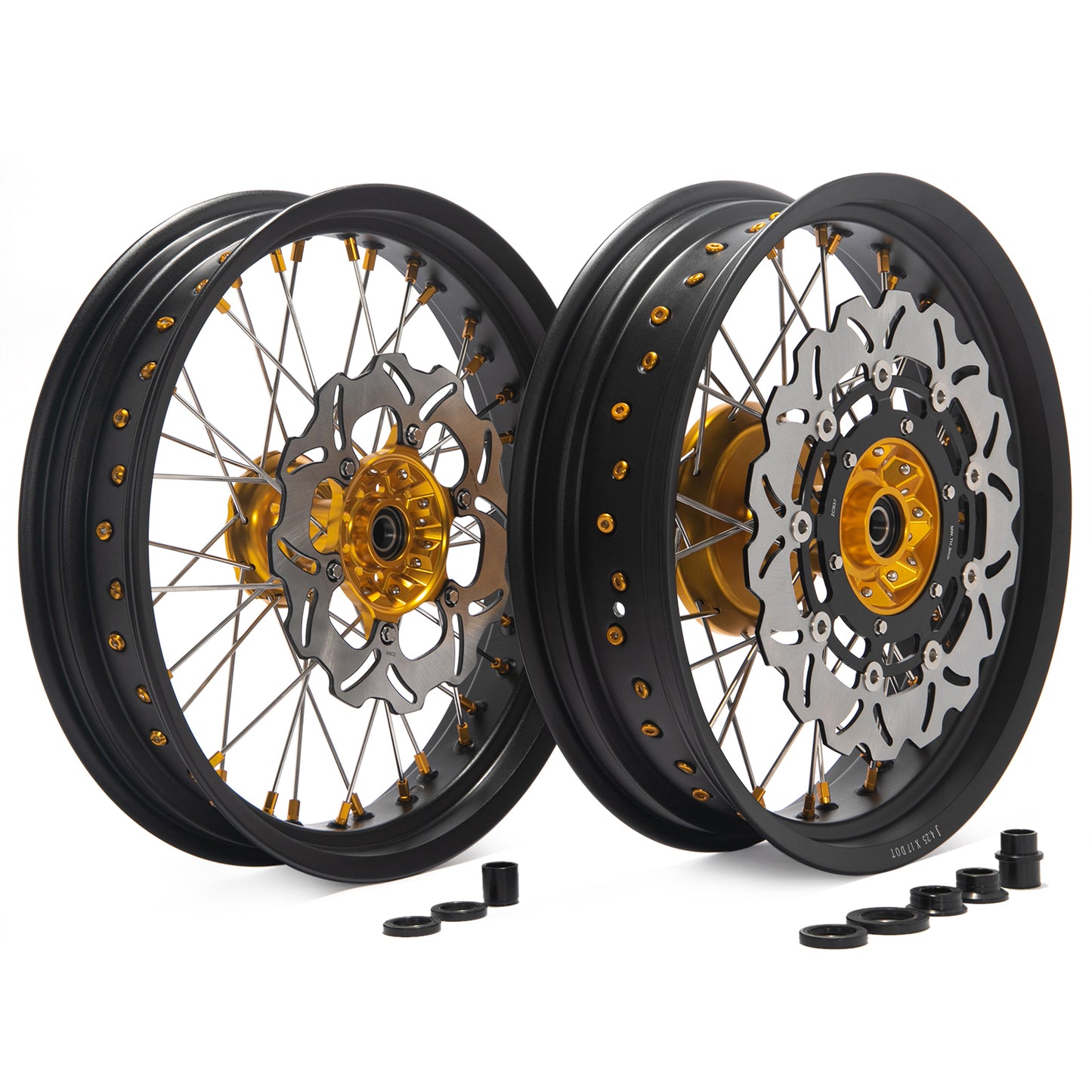 For Suzuki DRZ400SM SuperMotard 2005-UP Aluminum 17" Front Rear Wheel Rim Hub Rotor Set