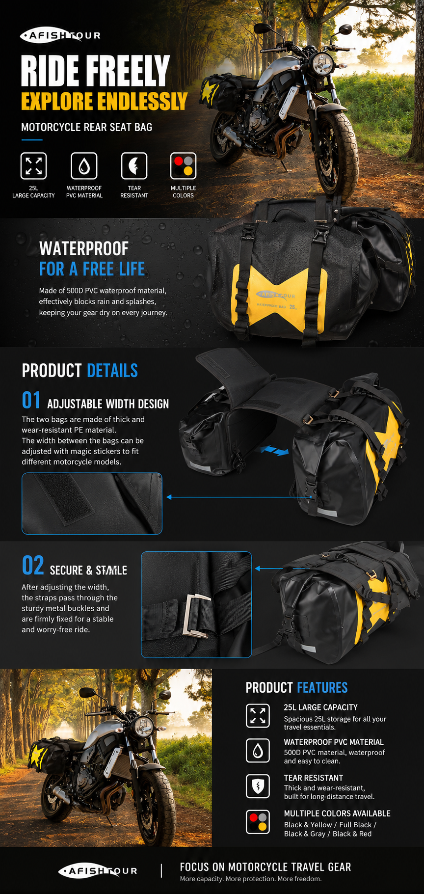 Waterproof Motorcycle Side Bags / Large-Capacity Rear Saddlebags – Outdoor Long-Distance Touring & Storage Bags