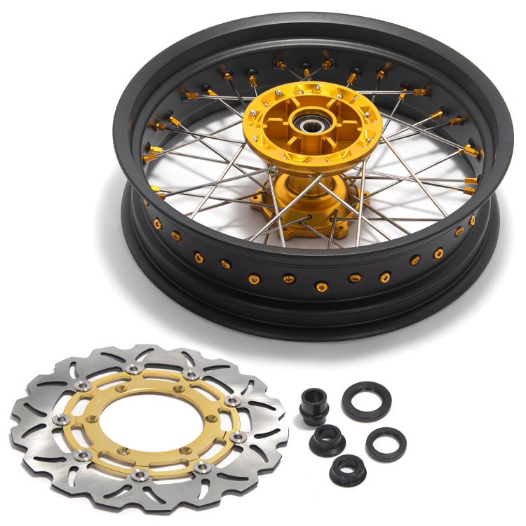 For Suzuki DRZ400SM SuperMotard 2005-UP Aluminum 17" Front Rear Wheel Rim Hub Rotor Set