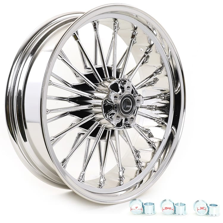 Returned 18x5.5 Chrome Rear Fat Spoke Front Rear Wheels for Harley Dyna Wide Glide / Street Bob / Low Rider / Super Glide 2008-2017