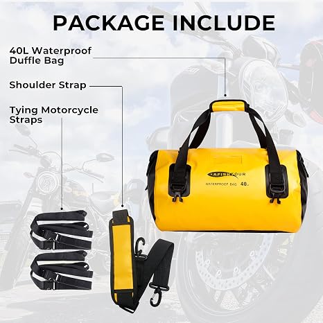 40L Waterproof Motorcycle Duffel Bag - Motorcycle Luggage Tail Bag with Straps for Back Seat - Roll Top Dry Bag for Kayaking, Rafting, Boating, Camping, Travel, Beach