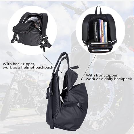 Waterproof Helmet Backpack for Motorcycle/Cycling/Skateboard, 30L Lightweight Motorbike Helmet Backpack for Men with Laptop Compartment, Inert Packet, Reflective Logo (Black)