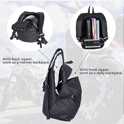 Waterproof Helmet Backpack for Motorcycle/Cycling/Skateboard, 30L Lightweight Motorbike Helmet Backpack for Men with Laptop Compartment, Inert Packet, Reflective Logo (Black)