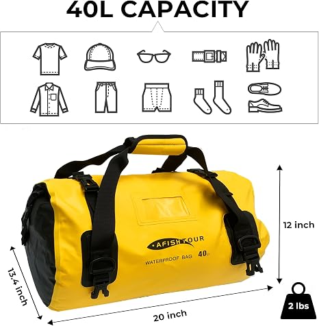 40L Waterproof Motorcycle Duffel Bag - Motorcycle Luggage Tail Bag with Straps for Back Seat - Roll Top Dry Bag for Kayaking, Rafting, Boating, Camping, Travel, Beach