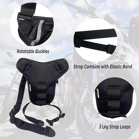 Water Resistant Motorcycle Waist Drop Leg Bag for Men and Women - Expandable Fanny Pack with Reflective Logo for Hiking Climbing Cycling Fishing Riding Travel (Black)