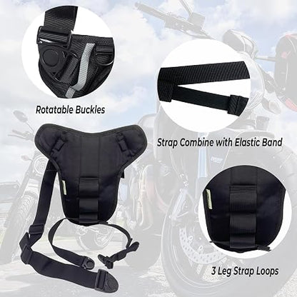 Water Resistant Motorcycle Waist Drop Leg Bag for Men and Women - Expandable Fanny Pack with Reflective Logo for Hiking Climbing Cycling Fishing Riding Travel (Black)