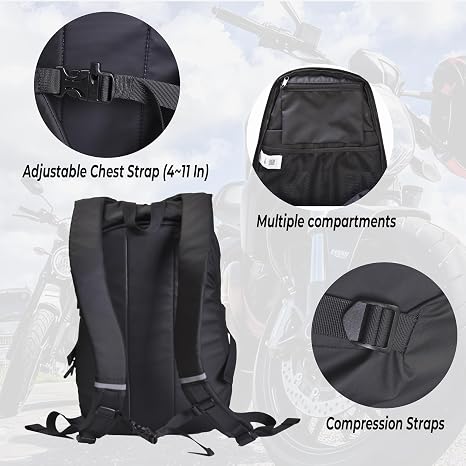 Waterproof Helmet Backpack for Motorcycle/Cycling/Skateboard, 30L Lightweight Motorbike Helmet Backpack for Men with Laptop Compartment, Inert Packet, Reflective Logo (Black)