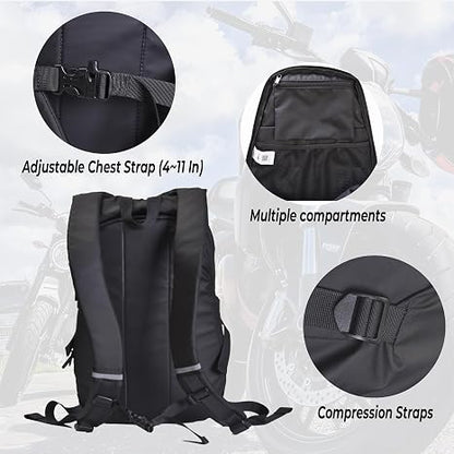 Waterproof Helmet Backpack for Motorcycle/Cycling/Skateboard, 30L Lightweight Motorbike Helmet Backpack for Men with Laptop Compartment, Inert Packet, Reflective Logo (Black)