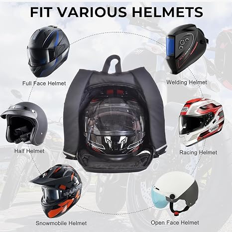 Waterproof Helmet Backpack for Motorcycle/Cycling/Skateboard, 30L Lightweight Motorbike Helmet Backpack for Men with Laptop Compartment, Inert Packet, Reflective Logo (Black)
