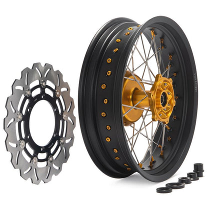 For Suzuki DRZ400SM SuperMotard 2005-UP Aluminum 17" Front Rear Wheel Rim Hub Rotor Set