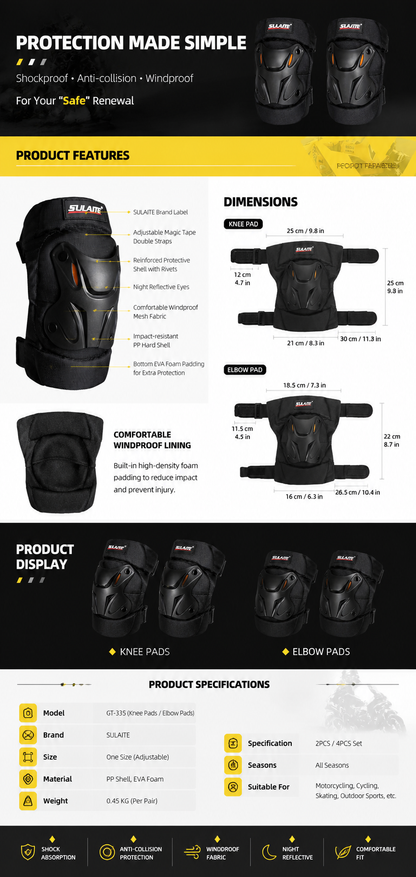 SULAITE Motorcycle Riding Gear: Off-Road Knee Guards and Elbow Guards for Motorcycles and E-Scooters