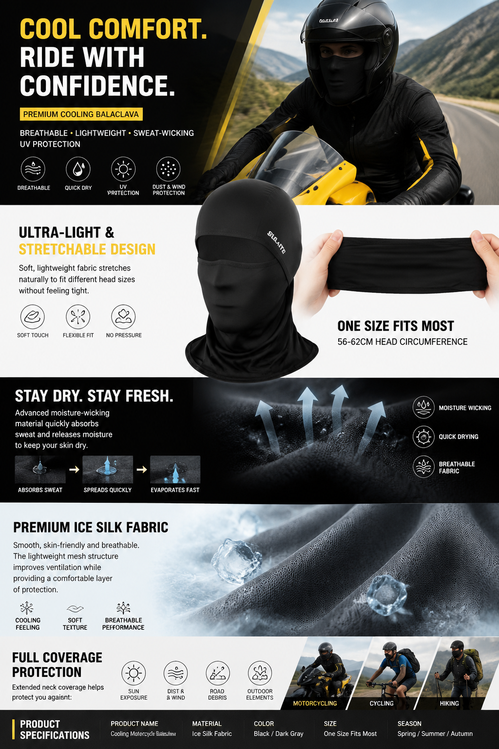 Motorcycle Balaclava / Cooling Face Mask