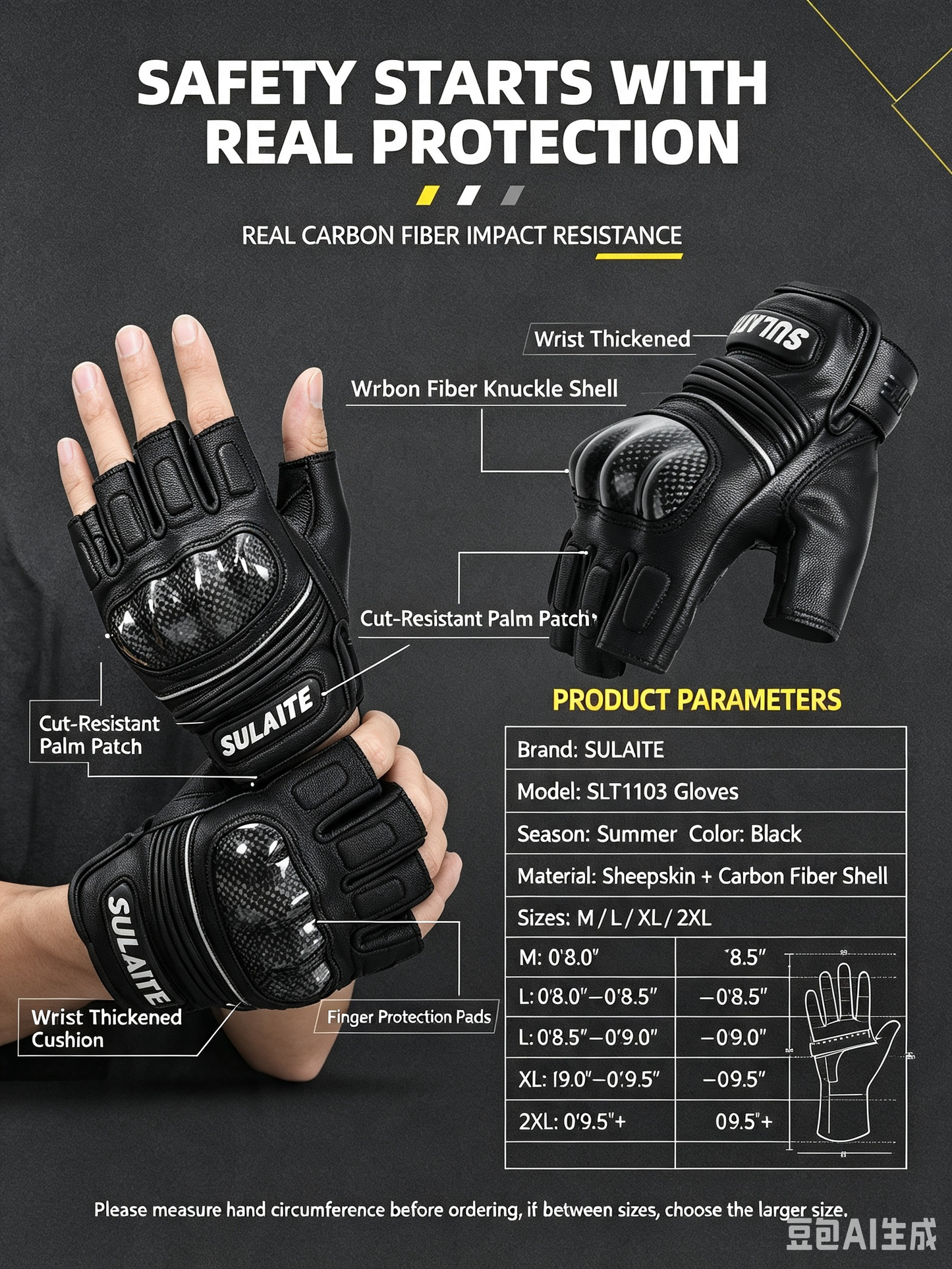 Summer Breathable Half-Finger Motorcycle Riding Gloves – Sheepskin & Carbon Fiber Racing Protection