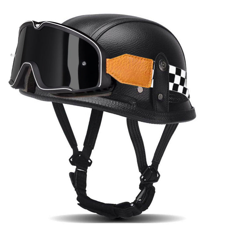 Retro Motorcycle Helmet – German-Style Steel Helmet / Cruiser & Street Bike Half-Helmet with Handcrafted Leather Finish