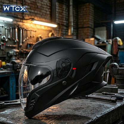 DOT-Certified Motorcycle Full-Face Helmet with Large Rear Spoiler and Dual Visors
