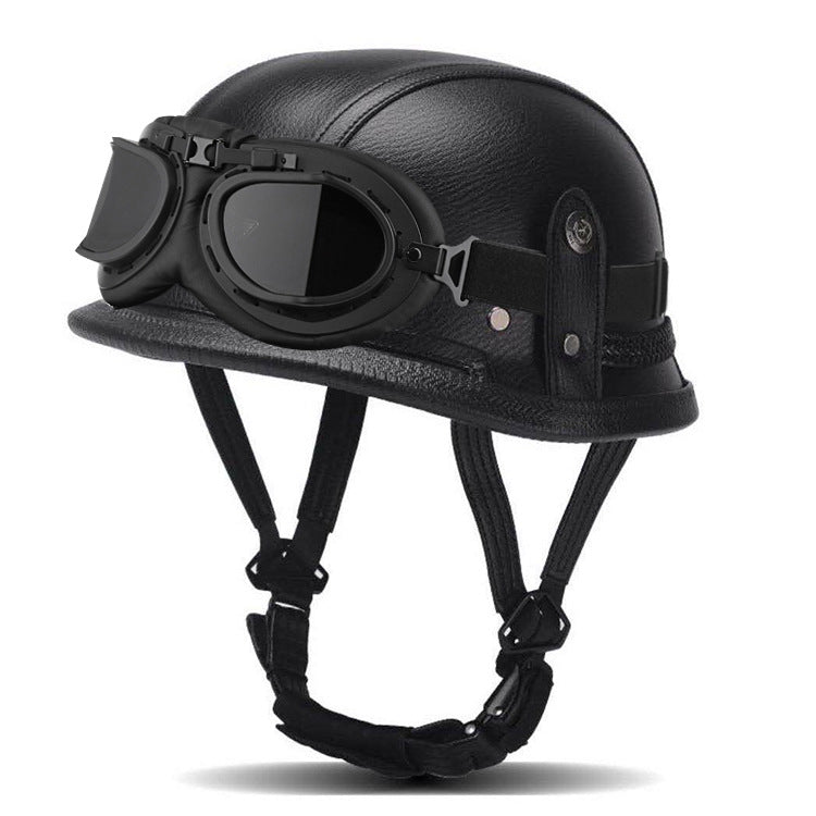 Retro Motorcycle Helmet – German-Style Steel Helmet / Cruiser & Street Bike Half-Helmet with Handcrafted Leather Finish