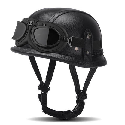 Retro Motorcycle Helmet – German-Style Steel Helmet / Cruiser & Street Bike Half-Helmet with Handcrafted Leather Finish