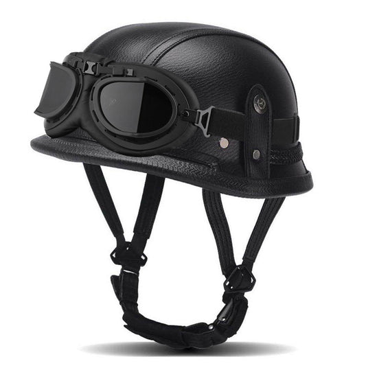 Retro Motorcycle Helmet – German-Style Steel Helmet / Cruiser & Street Bike Half-Helmet with Handcrafted Leather Finish