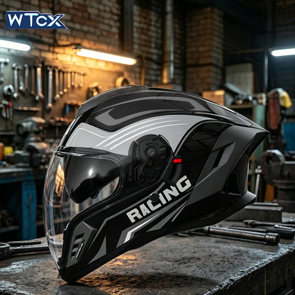 DOT-Certified Motorcycle Full-Face Helmet with Large Rear Spoiler and Dual Visors