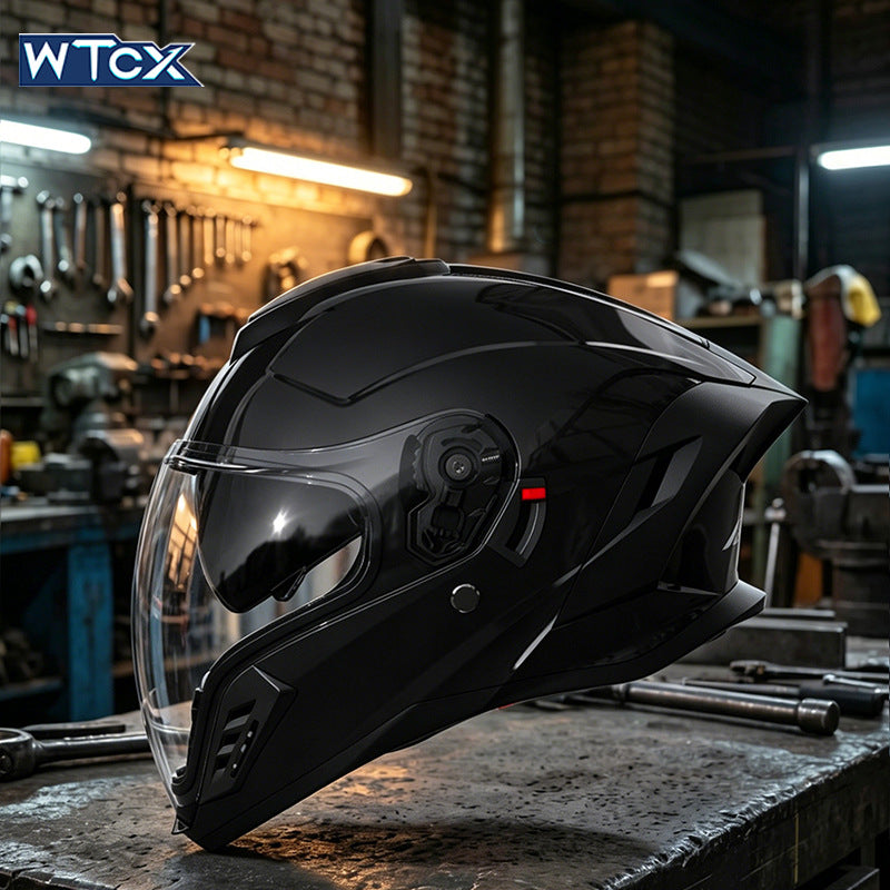 DOT-Certified Motorcycle Full-Face Helmet with Large Rear Spoiler and Dual Visors