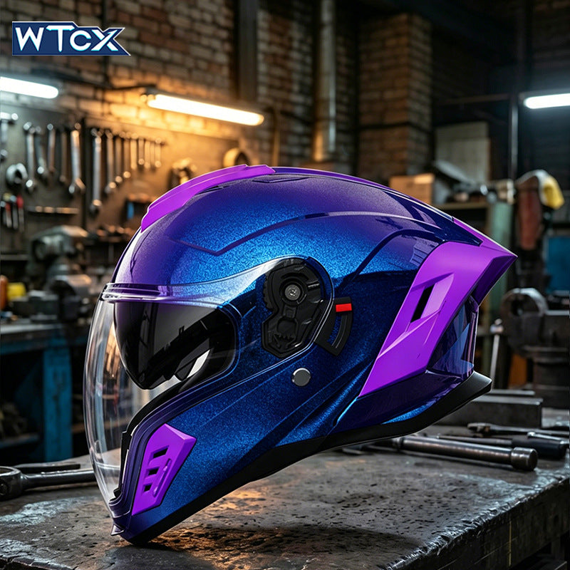 DOT-Certified Motorcycle Full-Face Helmet with Large Rear Spoiler and Dual Visors
