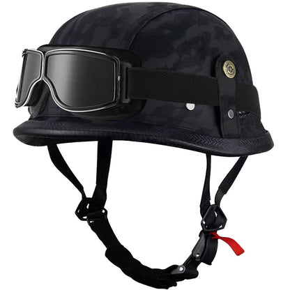 Retro Motorcycle Helmet – German-Style Steel Helmet / Cruiser & Street Bike Half-Helmet with Handcrafted Leather Finish